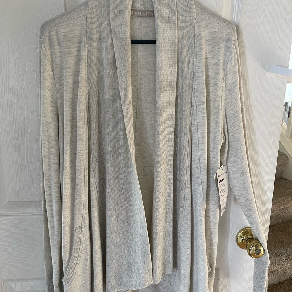 Athleta Pranayama Light Gray Open-Front Draped Cardigan